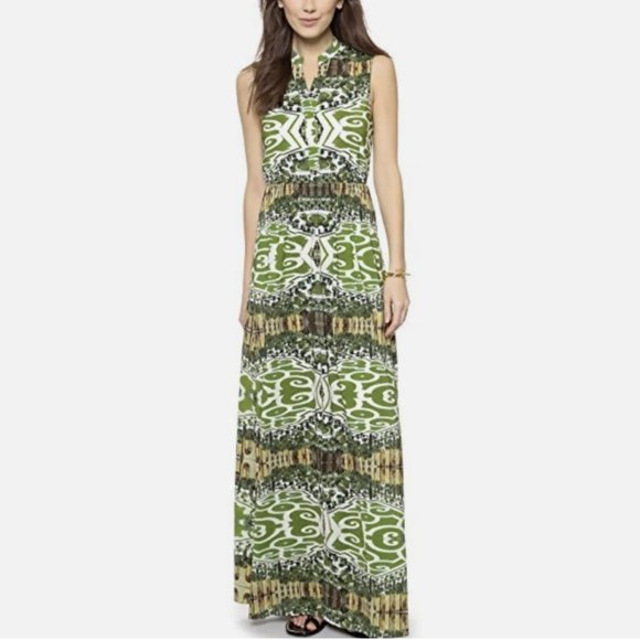 Alice + Olivia Mirrored Gardens Key Style Marianna Maxi Midi Dress Green Slit 4 - Picture 1 of 15